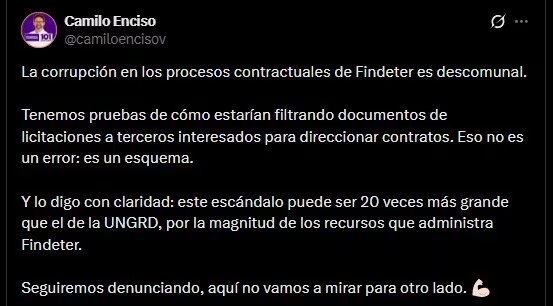 Según Enciso, se habrían intercambiado contratos millonarios y nombramientos familiares por apoyo legislativo a las reformas del gobierno Petro - crédito @camiloencisov / X