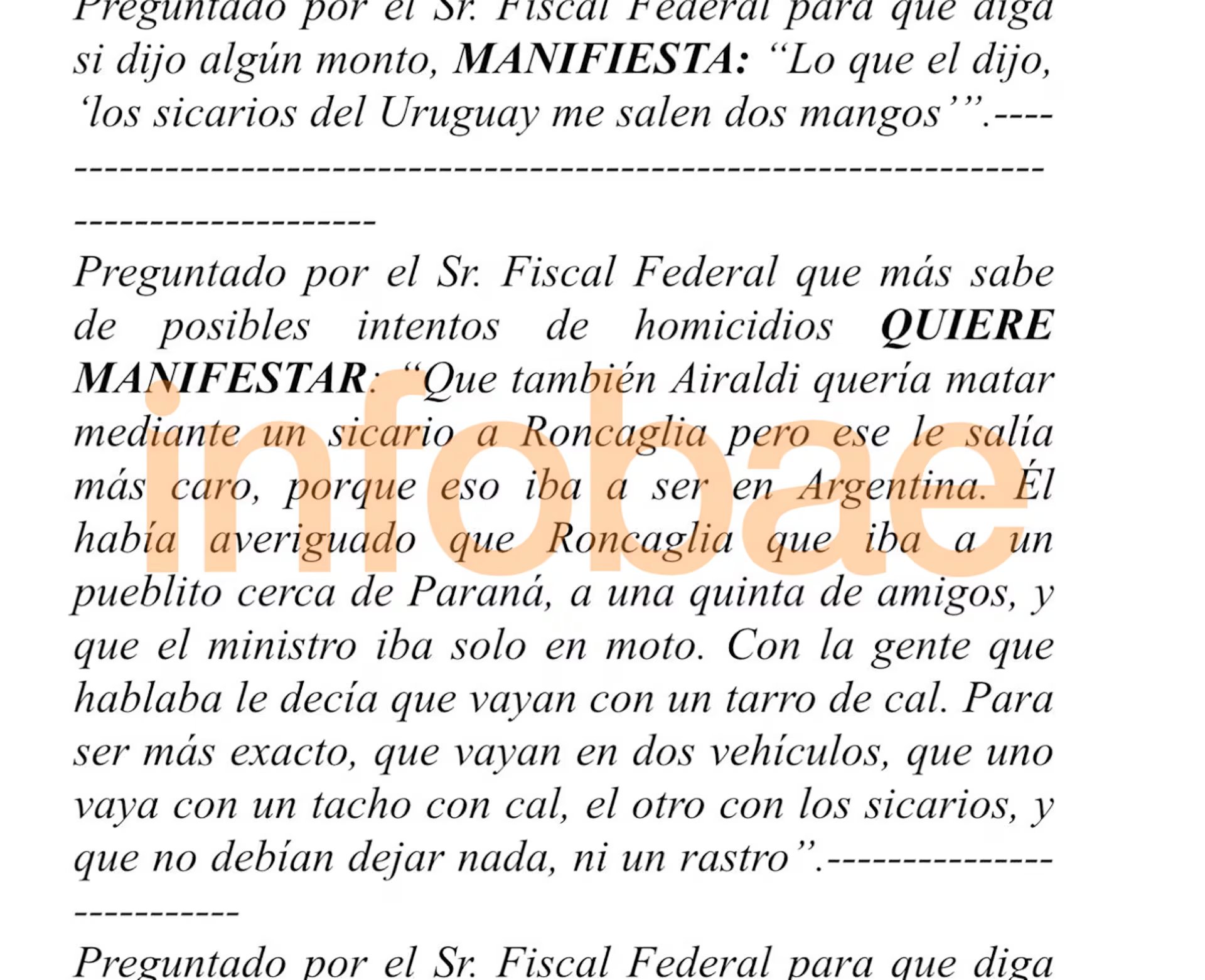 Parte de la declaración del recluso que permitió desbaratar el plan