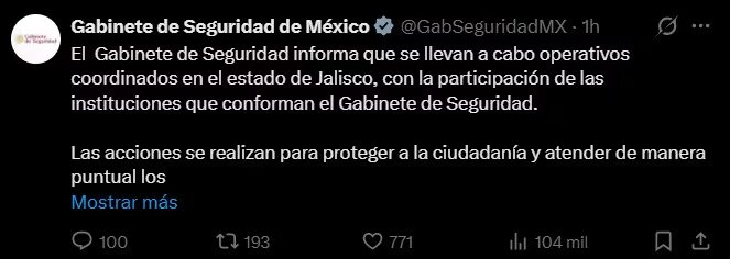 Comunicado del Gabinete de Seguridad de México