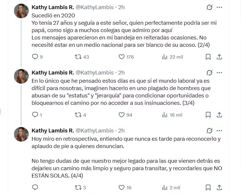 La periodista entregó detalles de los mensajes recibidos - crédito Kathy Lambis / X