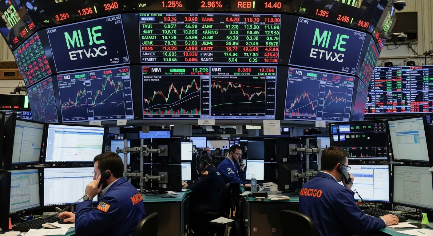 Operadores trabajan intensamente frente a múltiples pantallas y gráficos en una sala de bolsa, mientras monitorean el comportamiento de los mercados financieros en tiempo real. Los tableros electrónicos muestran variaciones en los precios de acciones e índices, reflejando la volatilidad de la jornada. (Imagen Ilustrativa Infobae)