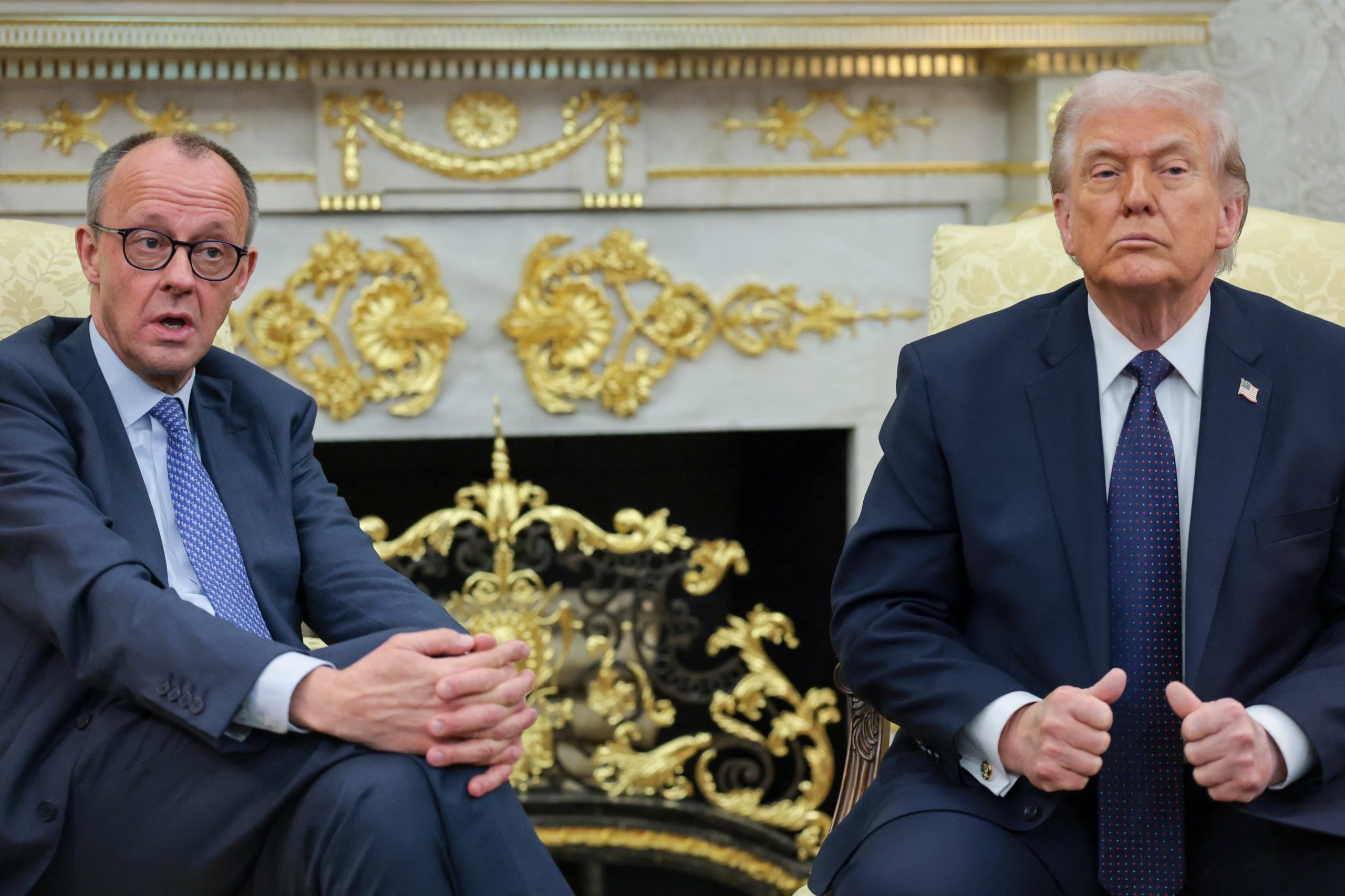 El presidente de Estados Unidos, Donald Trump, y el canciller alemán Friedrich Merz (REUTERS/Jonathan Ernst)
