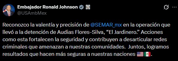 La Secretaría de Marina detiene a presunto líder del CJNG en operativo coordinado. (X - @USAmbMex)