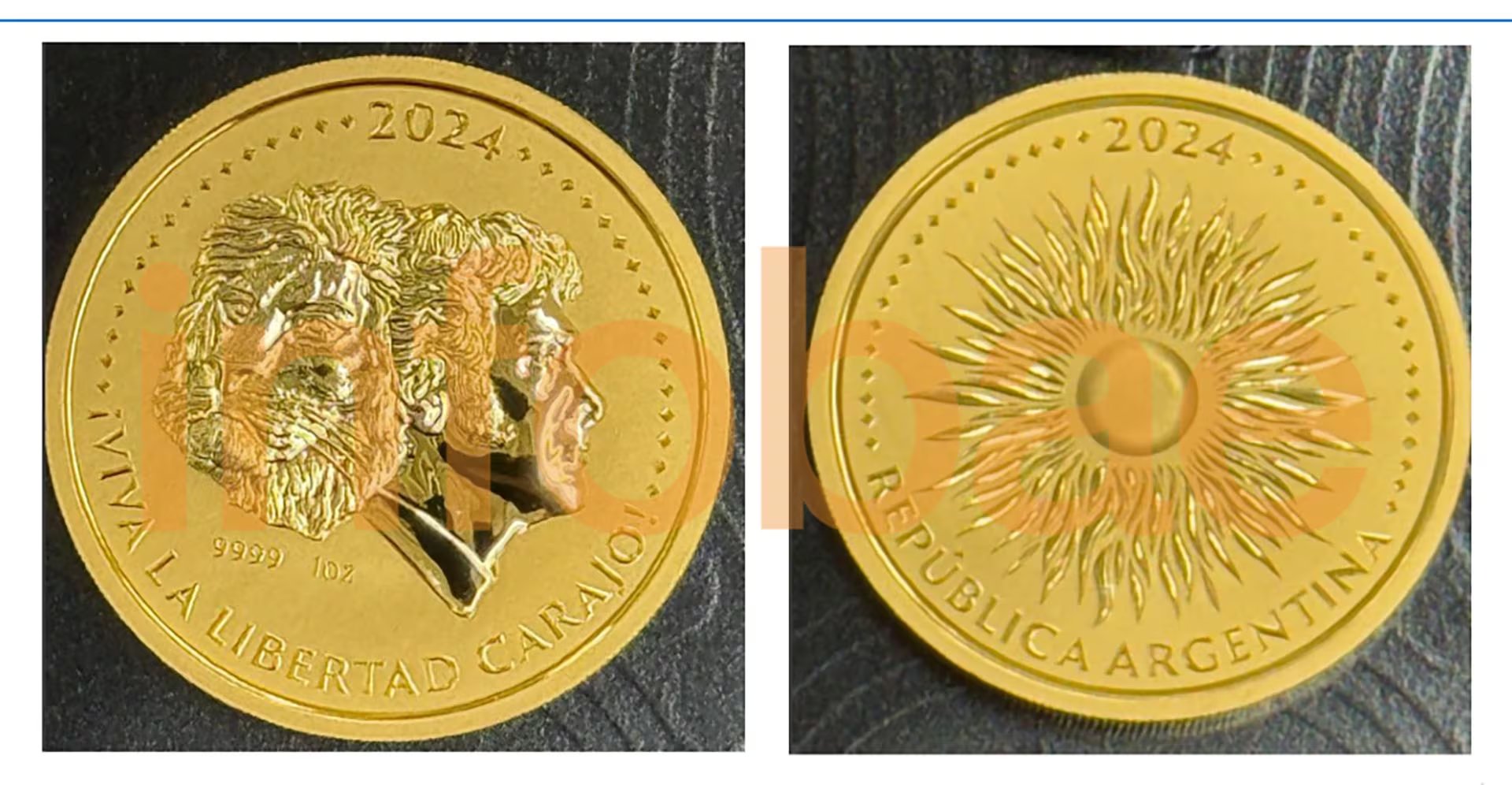 Se muestra la moneda de oro con la imagen de Javier Milei, diseñada por Mauricio Novelli, que es objeto de la investigación Causa Libra.