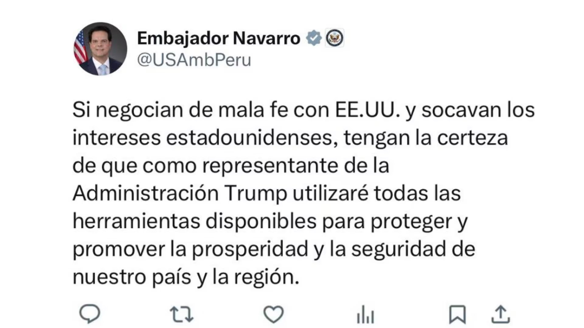 Embajada de EE.UU. advierte a Perú por posible postergación de compra de aviones F-16. (Foto: FB/@usembassyperu)