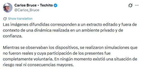 Carlos Bruce responde tras video con pistola eléctrica: “Fue una simulación y está fuera de contexto”. (Foto: X/@@Carlos_Bruce)
