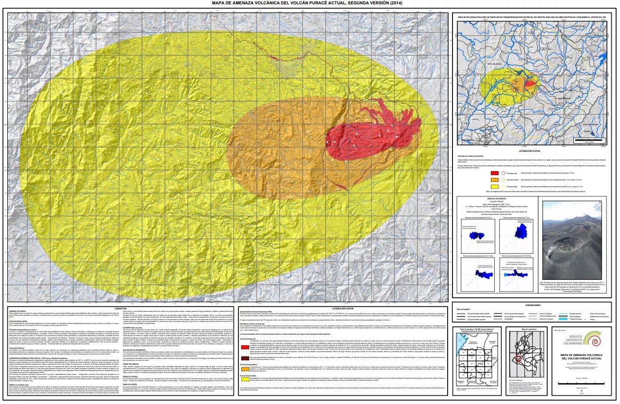 Mapa de amenaza Volcán Puracé - crédito Servicio Geológico Colombiano