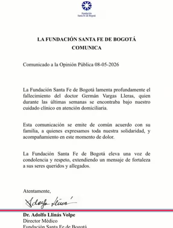 Tras su fallecimiento, la Fundación Santa Fe de Bogotá confirmó la noticia y expresó condolencias, destacando que el exvicepresidente estuvo bajo atención clínica en sus últimas semanas - créditoFundación Santa Fe de Bogotá