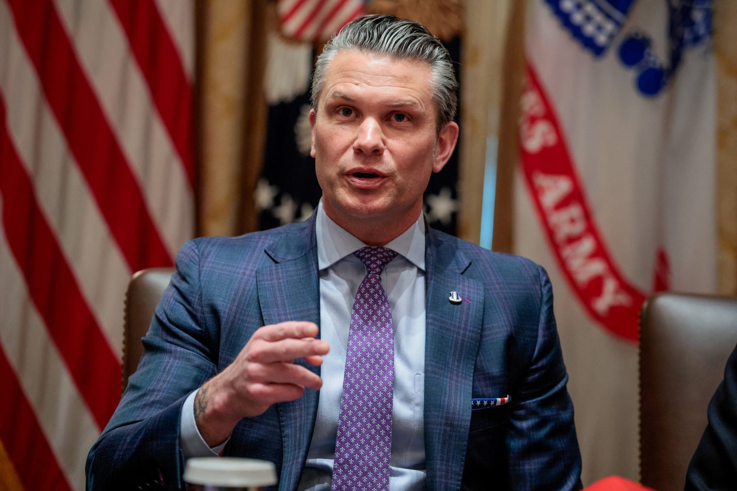 U.S. Defense Secretary Pete Hegseth speaks during a cabinet meeting in the Cabinet Room at the White House, in Washington, D.C., U.S., May 27, 2026. REUTERS/Evan Vucci