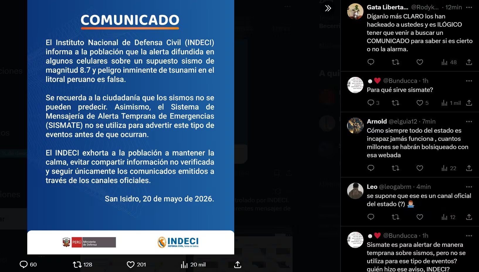 “Fue aterrador”: peruanos cuentan cómo vivieron la falsa alerta del SISMATE en sus celulares. Captura: X.