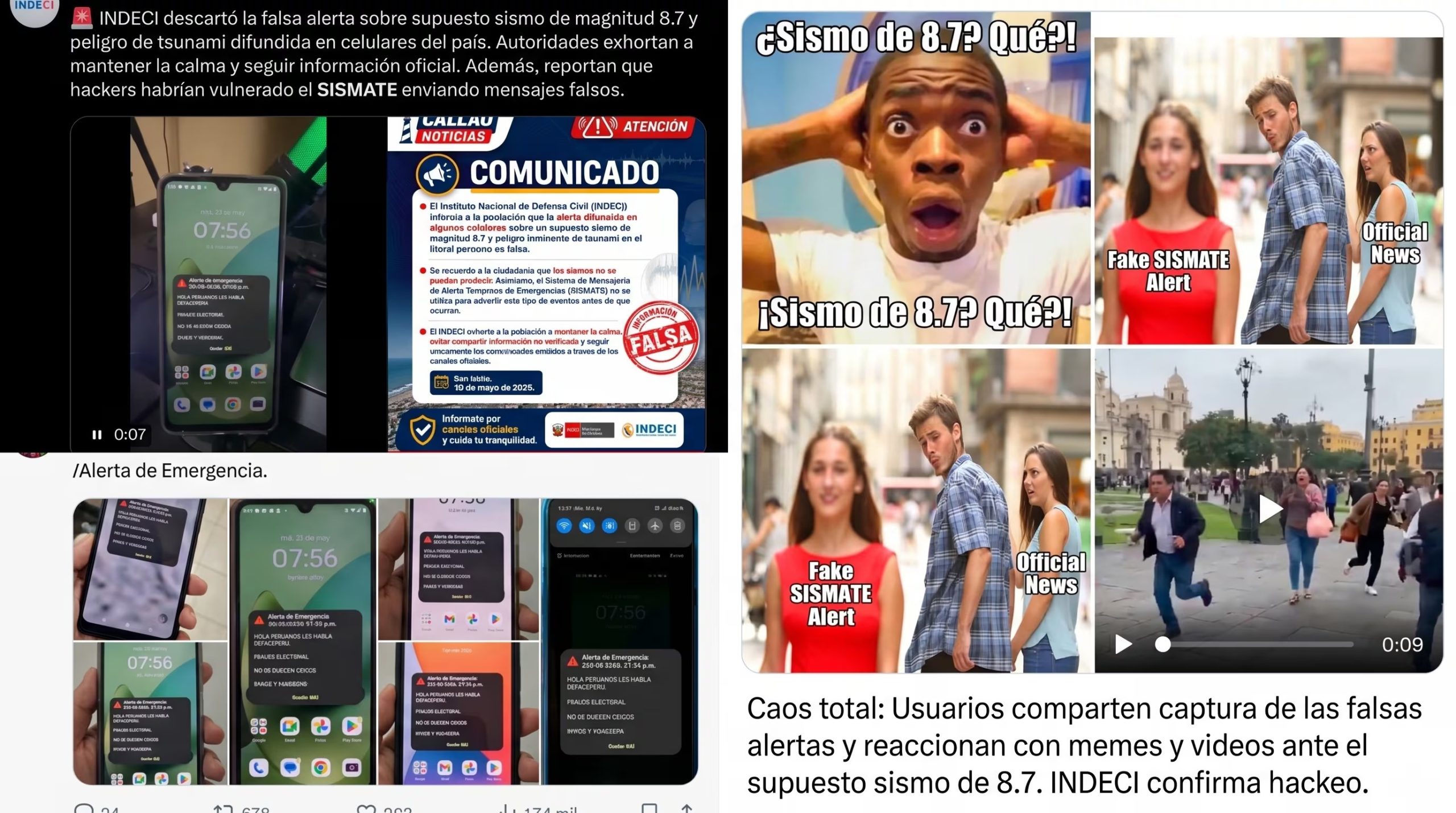 Usuarios en Perú reaccionaron con pánico y memes a una falsa alerta de sismo de 8.7 enviada a través del sistema SISMATE, el cual fue confirmado como hackeado por INDECI. (Imagen Ilustrativa Infobae)