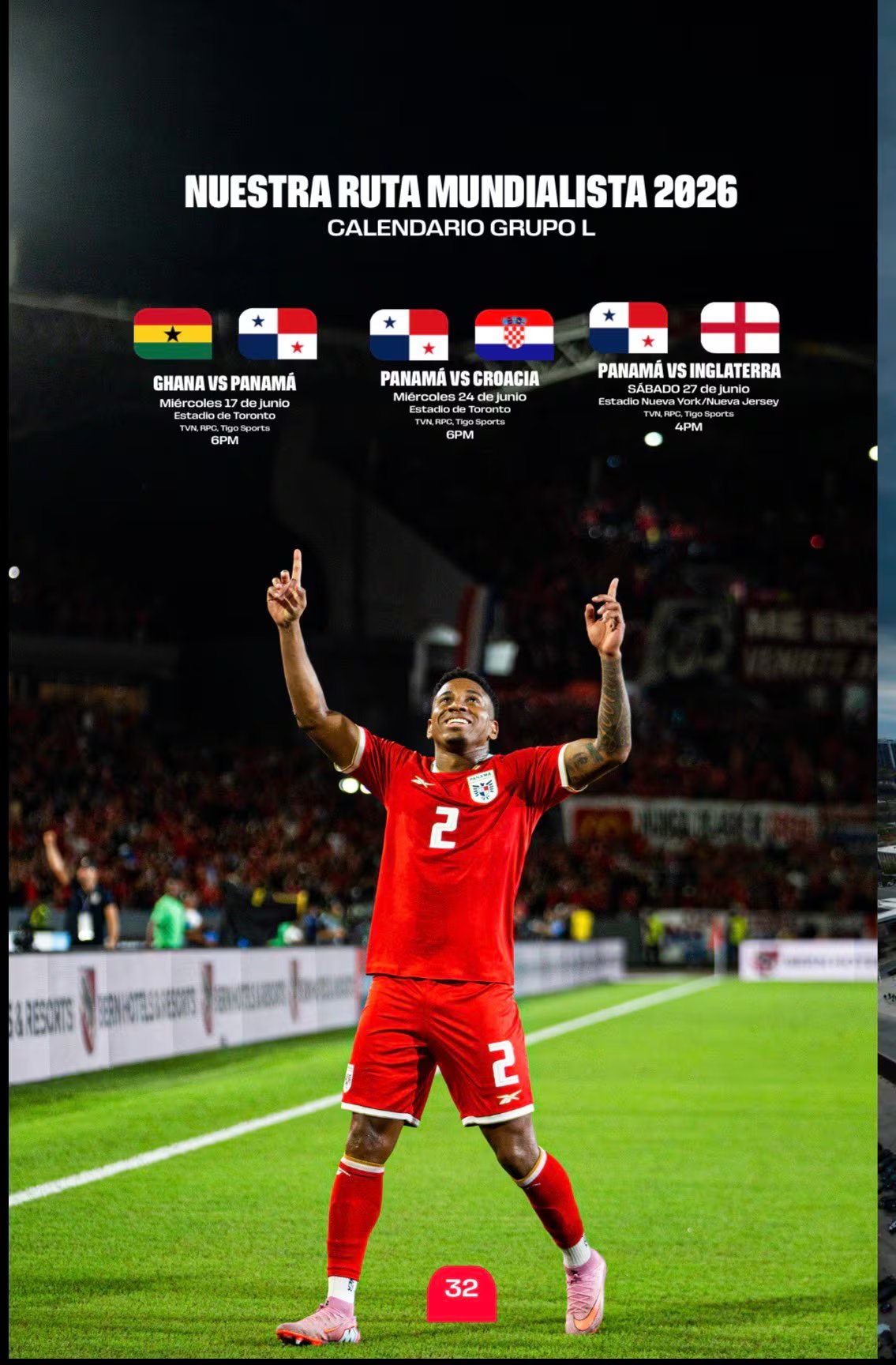 El calendario del Grupo L para Panamá en el Mundial 2026 marca partidos ante Ghana este 17 de junio, Croacia el 23 e Inglaterra el 27. (X/ @fepafut)