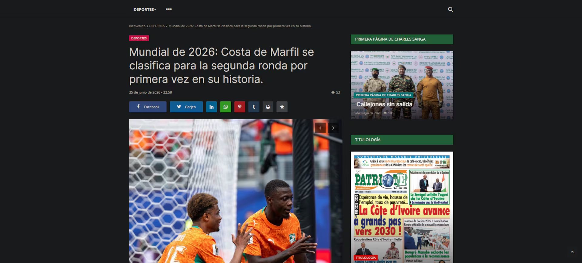 Uno de los diarios más importantes de Costa de Marfil destacó el gol del delantero del Villarreal-crédito Le Patriote