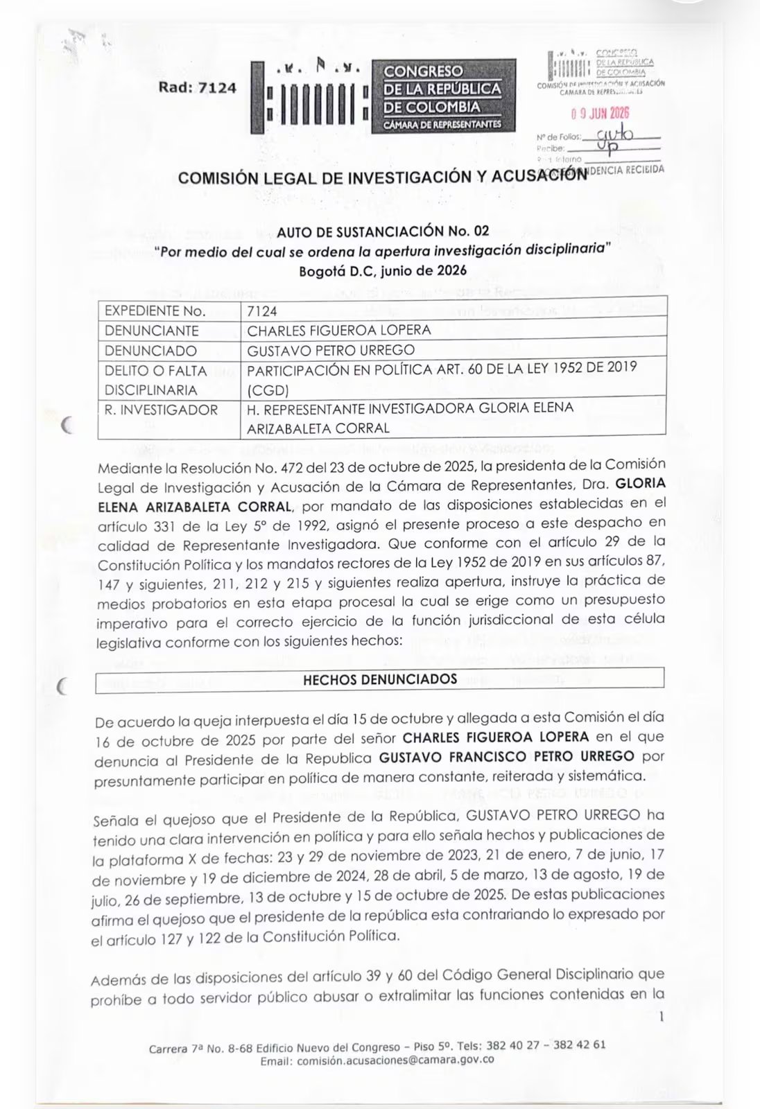 Comisión de Investigación y Acusación pidió a las autoridades incluir toda la información pertinente en el informe - crédito Comisión de Investigación y Acusación