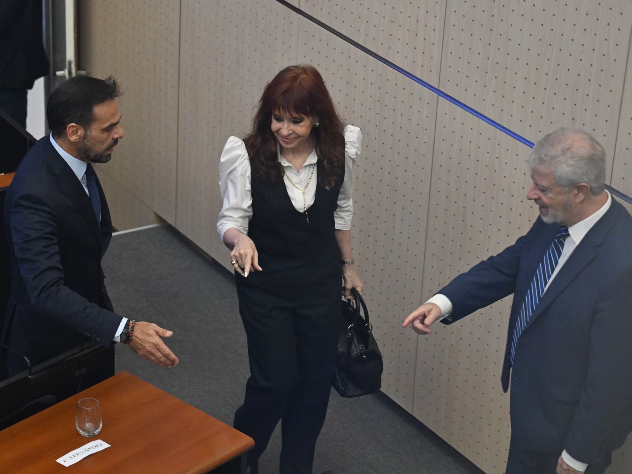 La ex presidenta Cristina Kirchner en la sala de audiencias para el juicio Cuadernos Fotografía: Maximiliano Luna