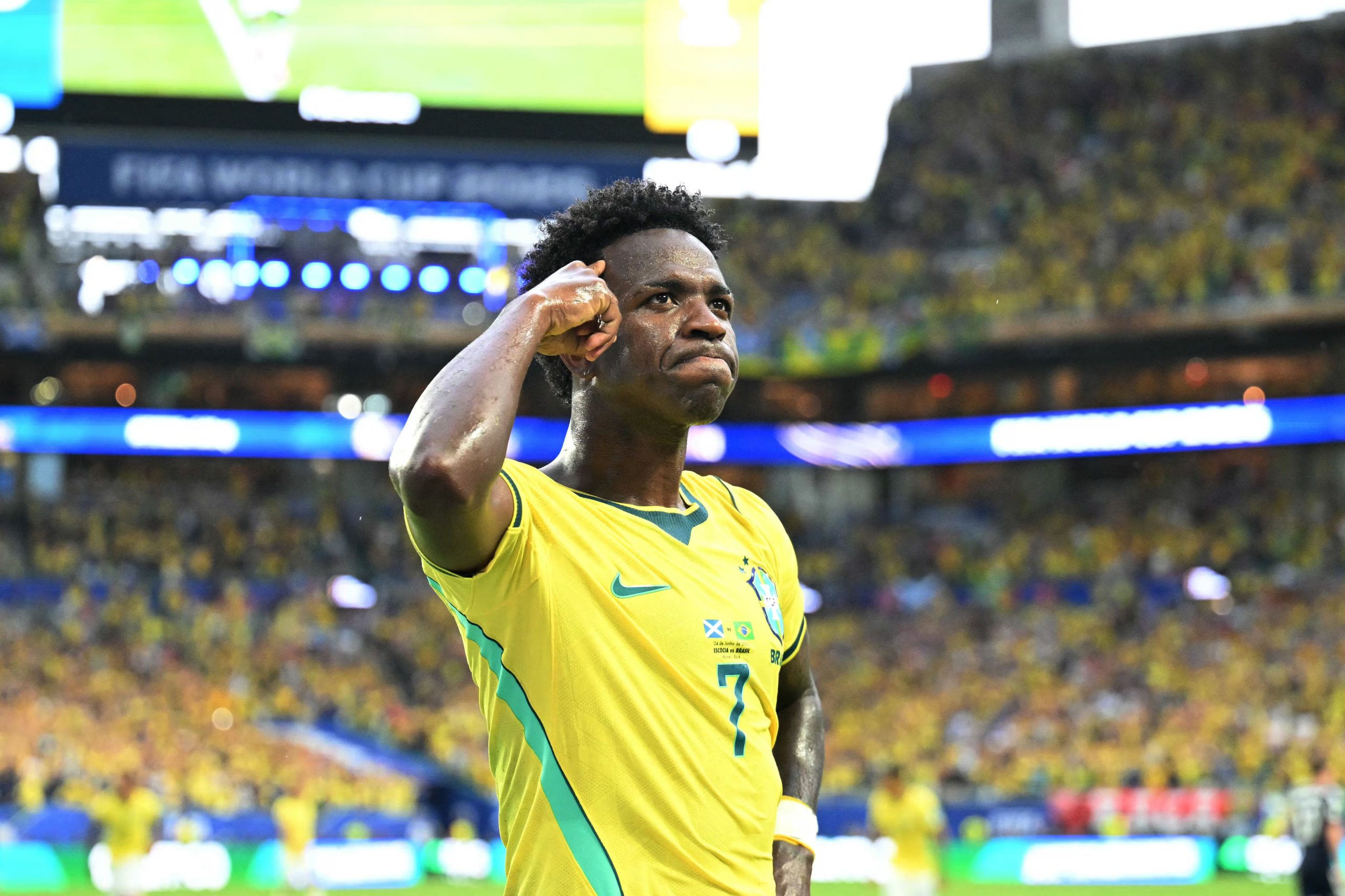 Vinicius Jr. es la gran figura de Brasil al anotar 4 goles en el Mundial 2026. - créditos: CHANDAN KHANNA / AFP