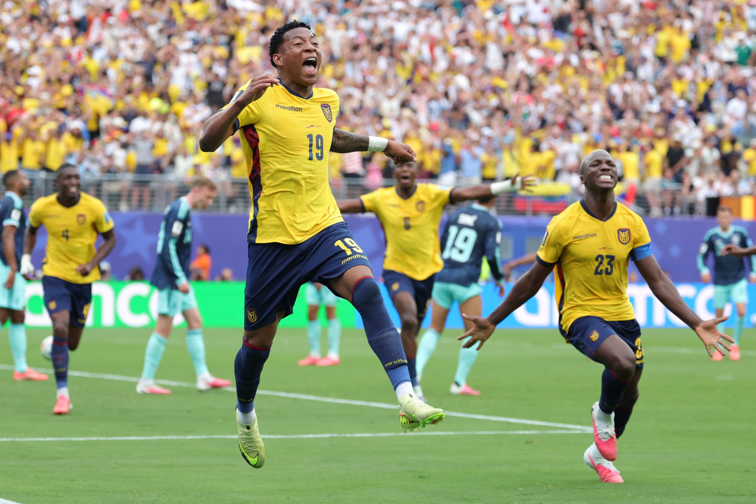 Gonzalo Plata de Ecuador celebra un gol en un partido del grupo E del Mundial de la FIFA 2026. EFE/ Sebastiao Moreira
