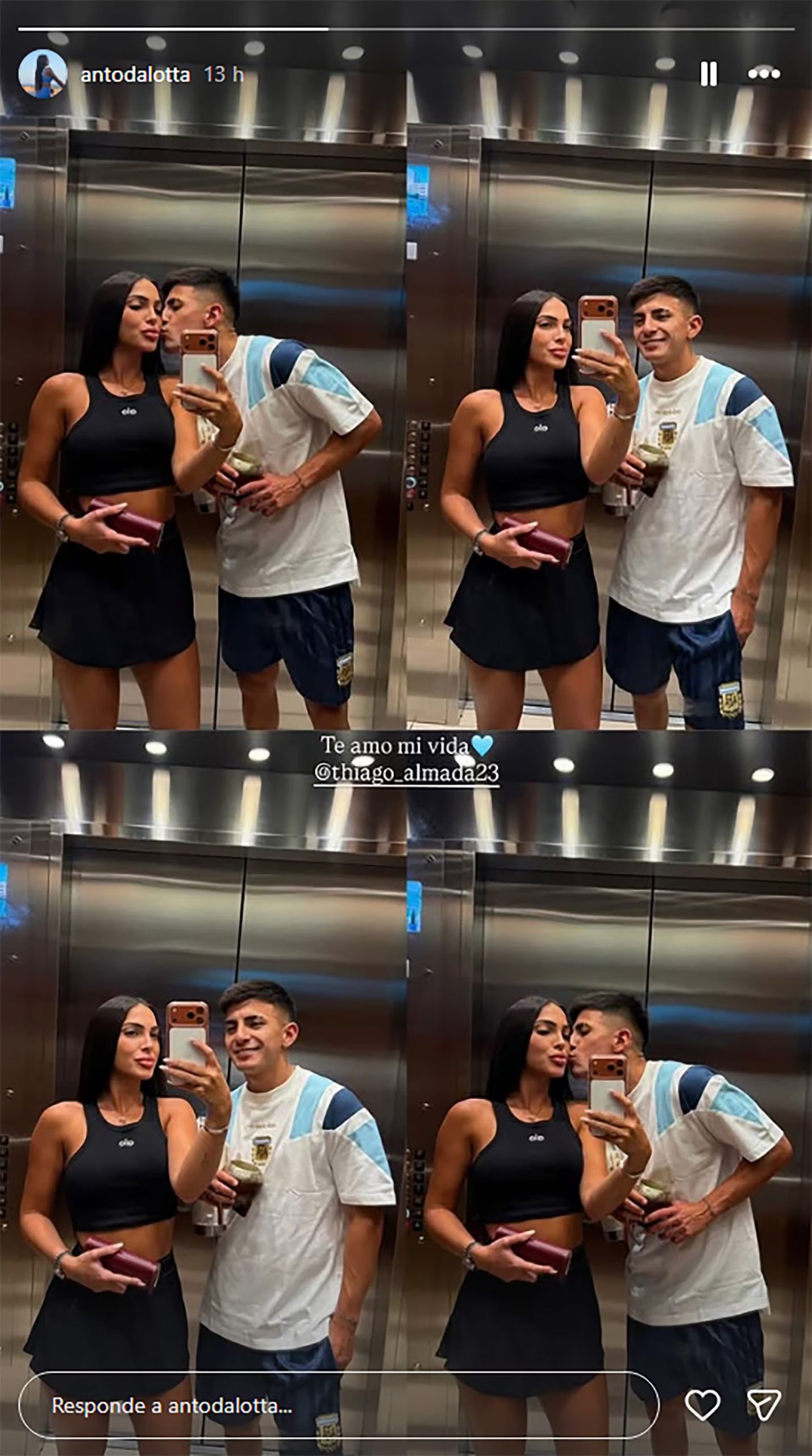 Thiago Almada junto a su pareja Antonella D'Alotta