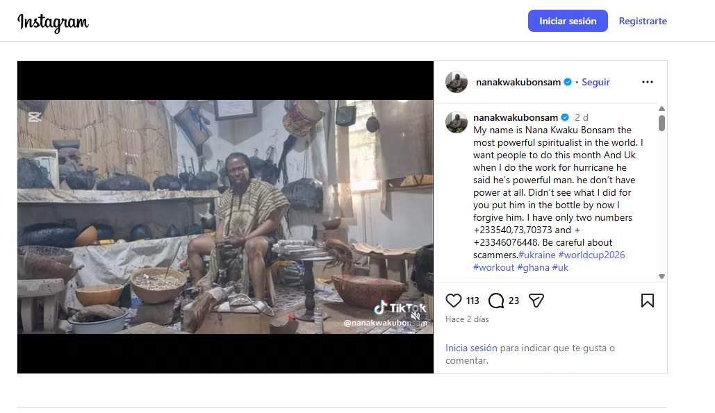El brujo ghanés había maldecido al delantero inglés Harry Kane - crédito @nanakwakubonsam/Instagram