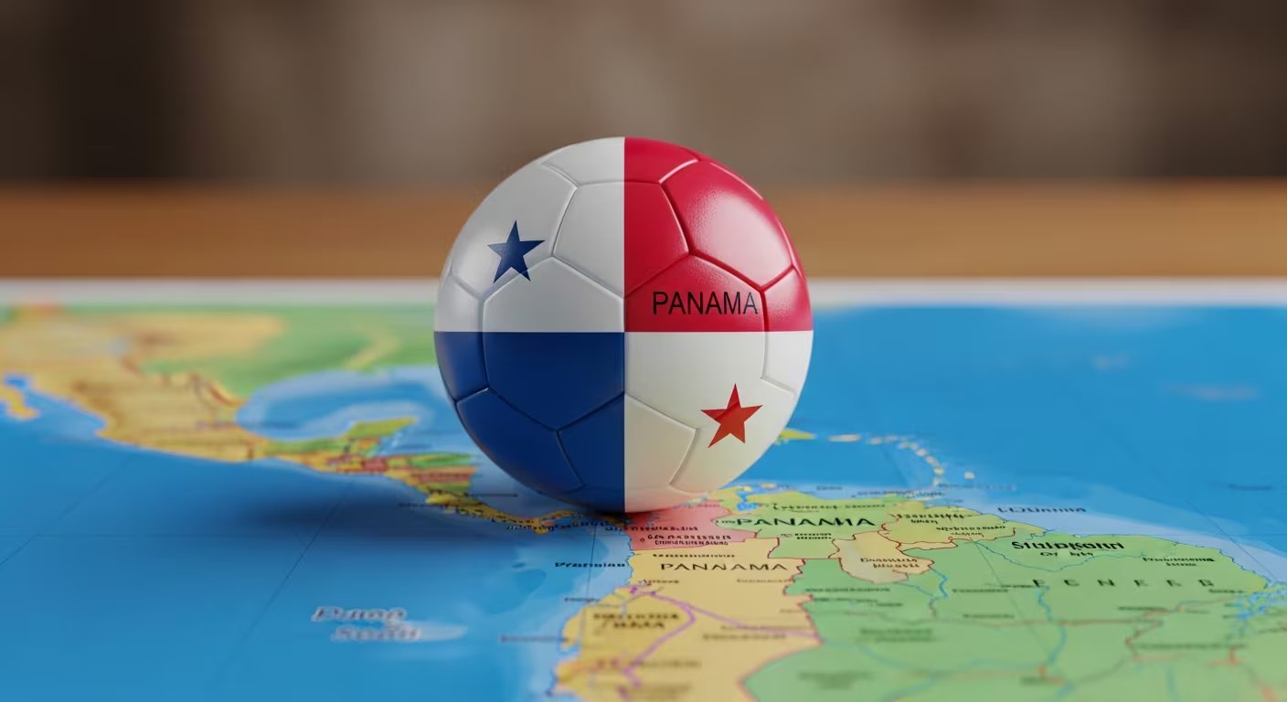 Un balón de fútbol con los colores y símbolos de la bandera panameña se posiciona sobre un mapa que muestra la región de Centroamérica. (Imagen Ilustrativa Infobae)