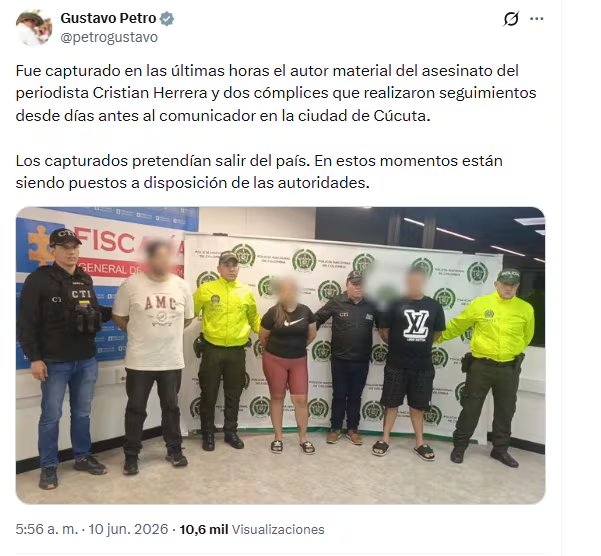 El primer mandatario sostuvo que el sujeto y sus dos cómplices pretendían salir del país - crédito @petrogustavo/X