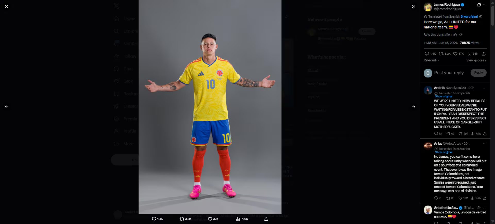 El capitán de la Tricolor envió un emotivo mensaje a sus fanáticos y los hinchas de la selección Colombia-crédito @jamesdrodriguez/X