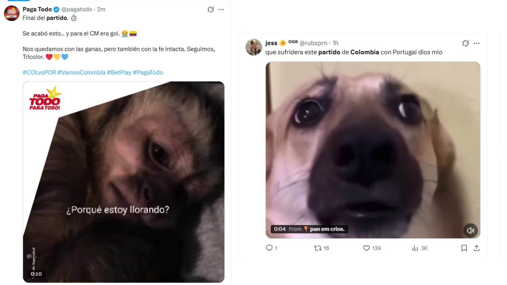 Memes tras partido Colombia-Portugal - crédito X