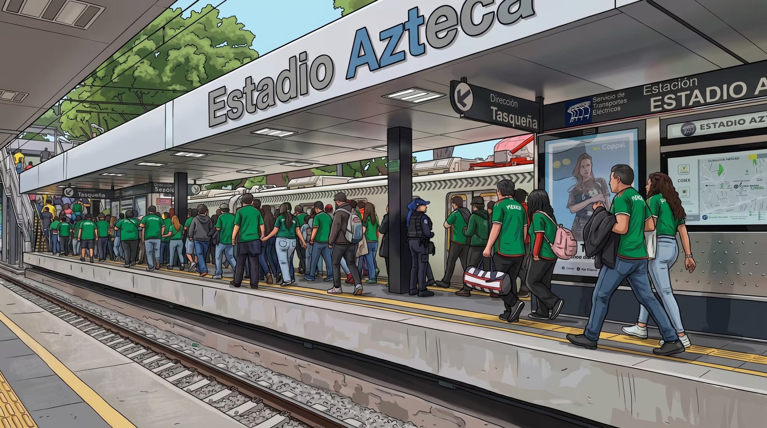 Afición Mexicana camina en los andenes de la estación Estadio Azteca. (Imagen Ilustrativa Infobae)