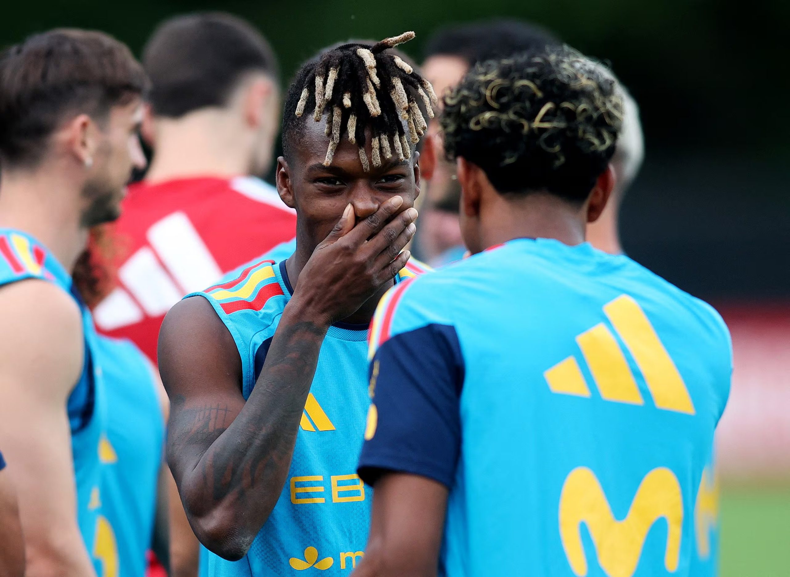 Entrenamiento en Chatanooga entre Nico Williams y Lamine Yamal. (Reuters/Brett Davis)