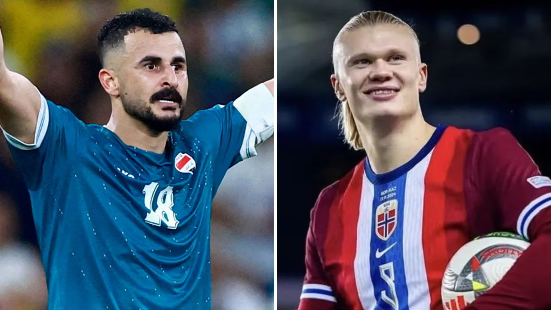 Aymen Hussein, cara a cara con Erling Haaland. - Crédito: AFP