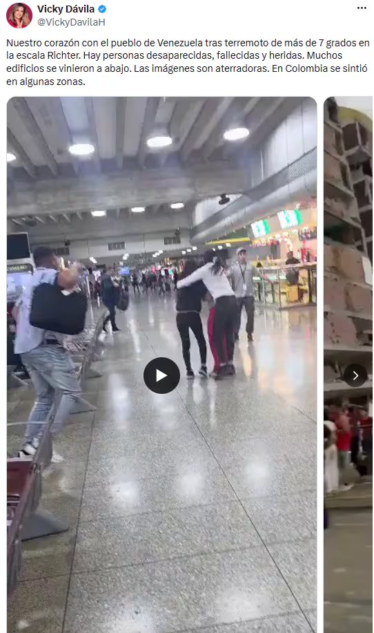 Vicky Dávila expresó solidaridad con Venezuela tras sismo y destacó el impacto en Colombia - crédito @VickyDavilaH/X