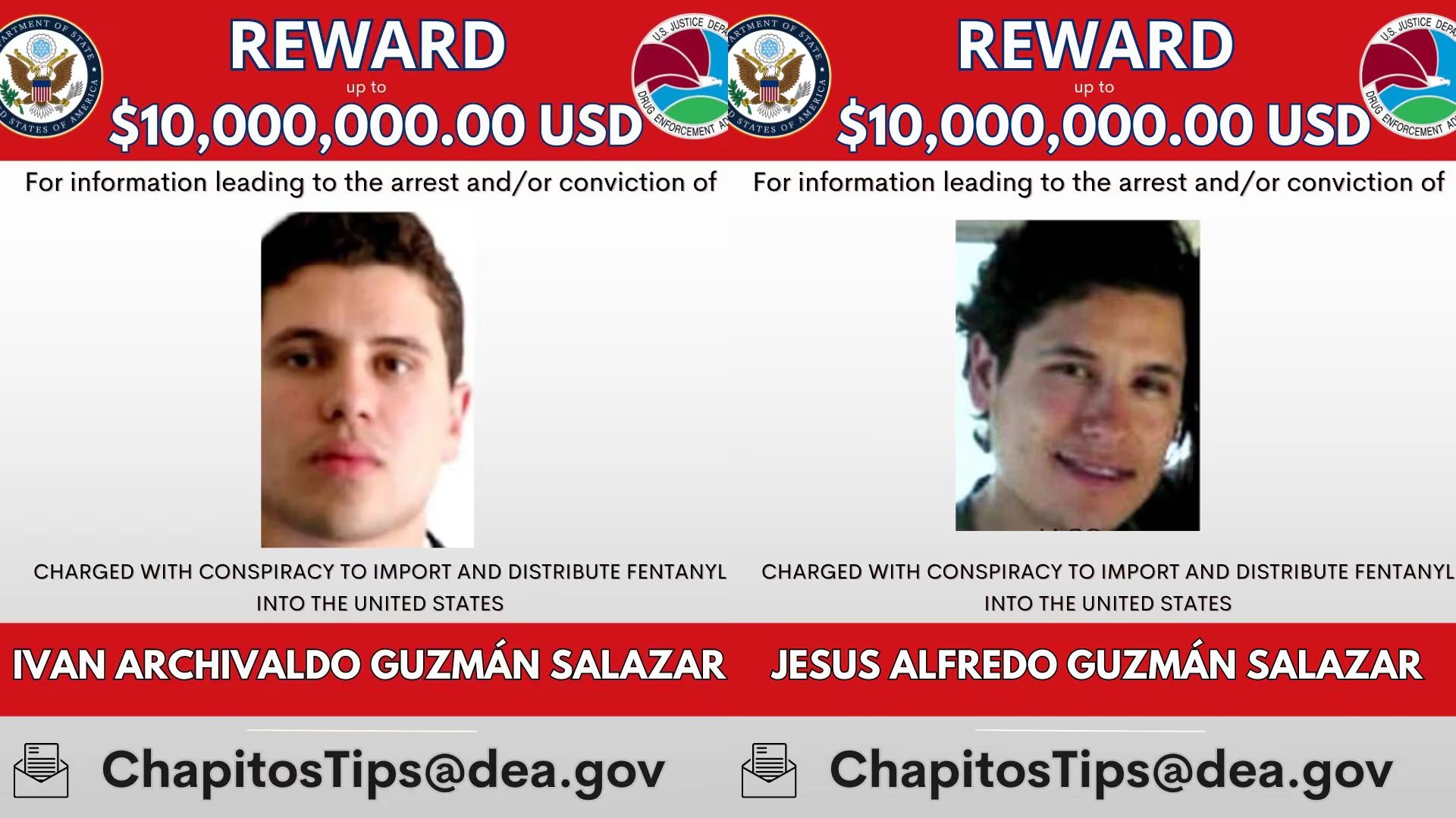 La facción de Los Chapitos del Cártel de Sinaloa es encabezada por Iván Archivaldo y Jesús Alfredo Guzmán Salazar. (DEA)