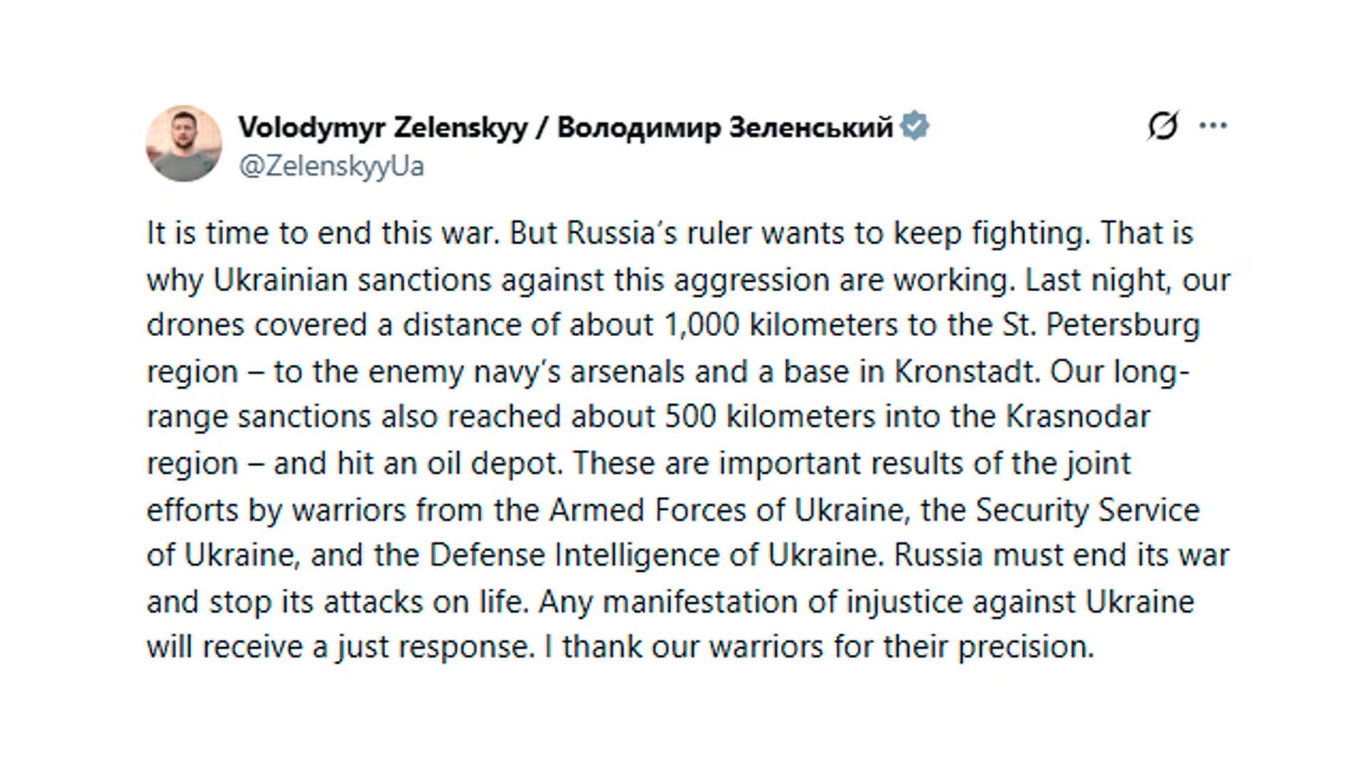 El mensaje de Zelensky en X