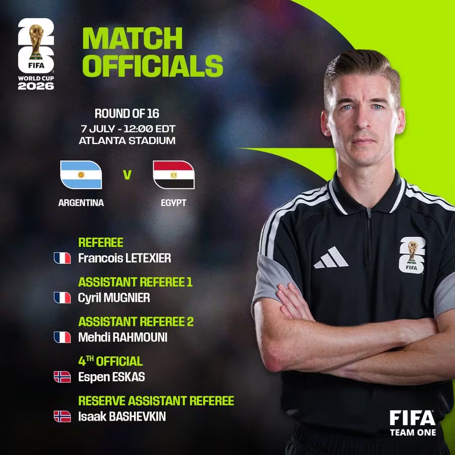 FIFA designó un árbitro francés para el partido entre Argentina y Egipto