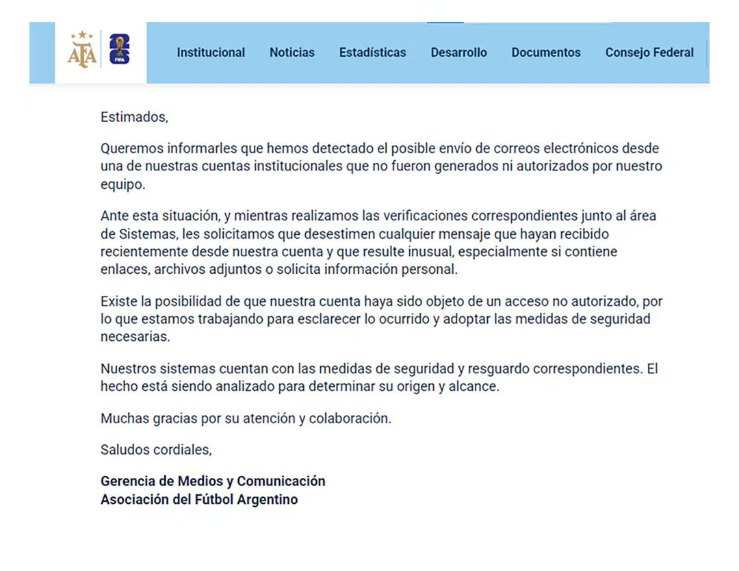 La respuesta de la AFA ante los mails que se enviaron desde una cuenta propia