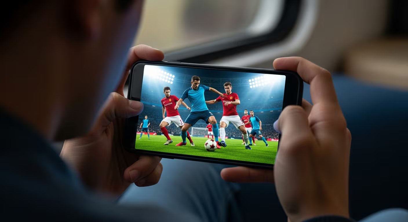 Un aficionado ve un partido de fútbol en su teléfono móvil, destacando la comodidad de la transmisión en vivo y la portabilidad de los eventos deportivos. (Imagen Ilustrativa Infobae)