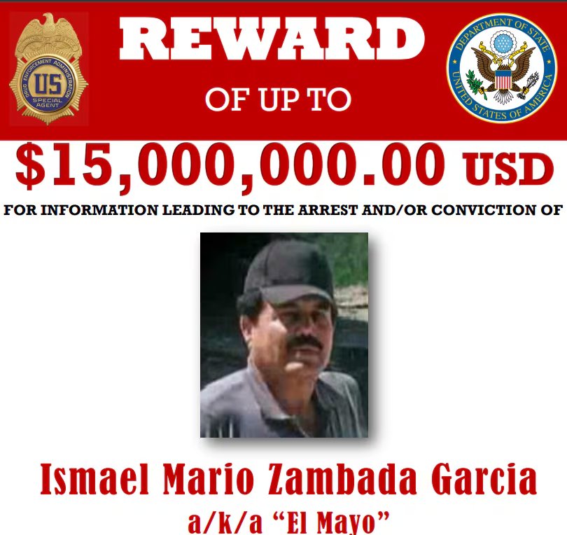 Cartel de recompensa por la captura de El Mayo Zambada. (Foto: DEA)