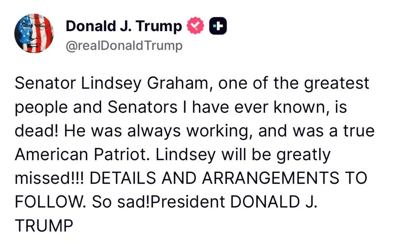 Donald Trump despidió a Lindsey Graham como uno de sus aliados más cercanos y destacó su papel en la política estadounidense (TruthSocial/@RealDonaldTrump)