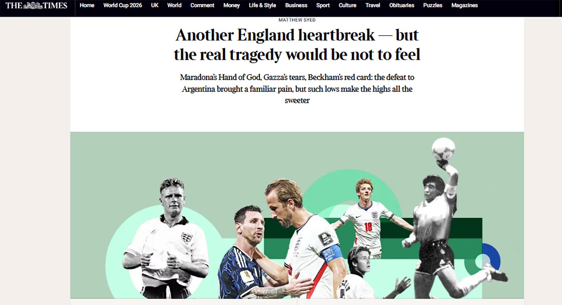 Portada de la nota del escritor inglés Matthew Syed publicada en el diario inglés The Times
