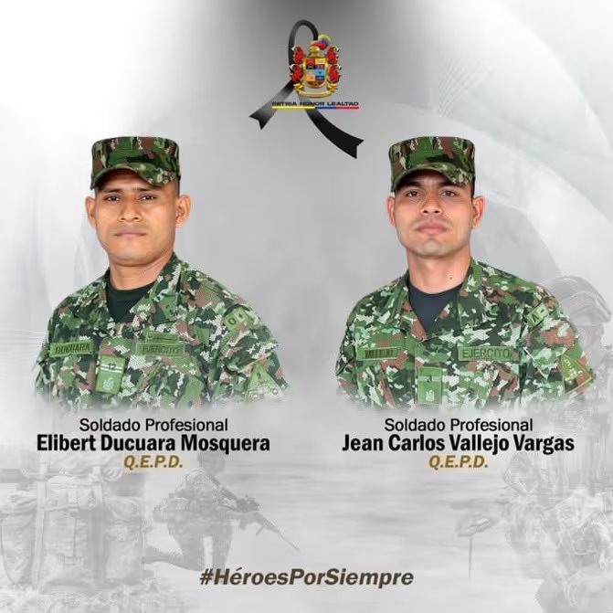 Los dos soldados que murieron tras la activación de un artefacto, en medio de un operativo en Chocó para liberar a los 39 colombianos secuestrados por el ELN - crédito Ejército Nacional