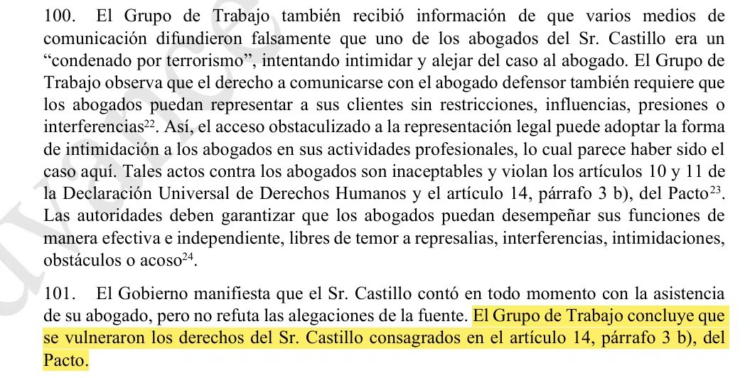 Grupo de trabajo da por acreditada automáticamente una vulneración porque, dice, el Gobierno no pudo refutar las alegaciones de la