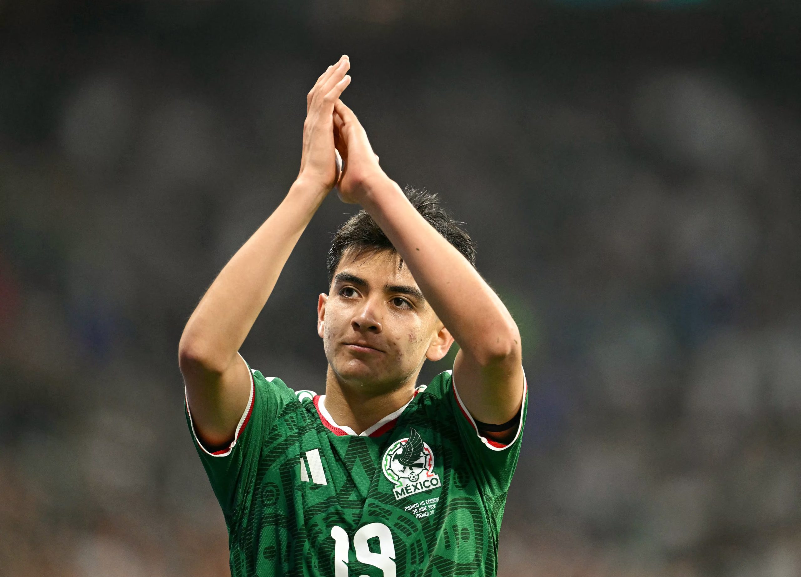 Mexico's midfielder #19 Gilberto Mora reacts during the 2026 World Cup round of 32 football match between Mexico and Ecuador at the Mexico City Stadium in Mexico City on June 30, 2026. (Photo by Yuri CORTEZ / AFP)