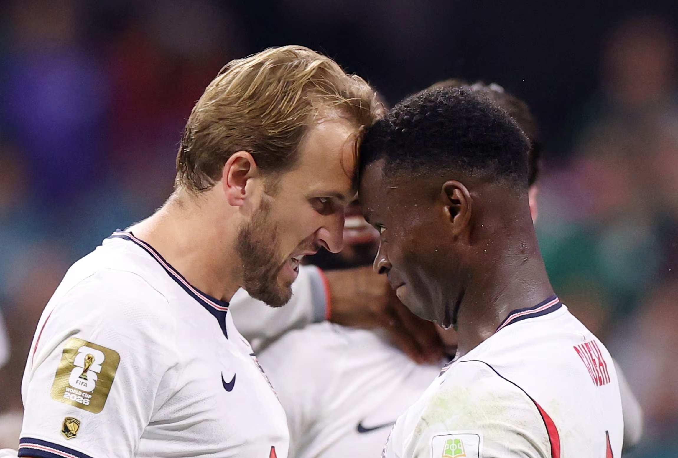 Soccer Football - FIFA World Cup 2026 - Round of 16 - Mexico v England - Estadio Azteca, Mexico City, Mexico - July 5, 2026 England's Harry Kane and Marc Guehi celebrate after the match REUTERS/Raquel Cunha
