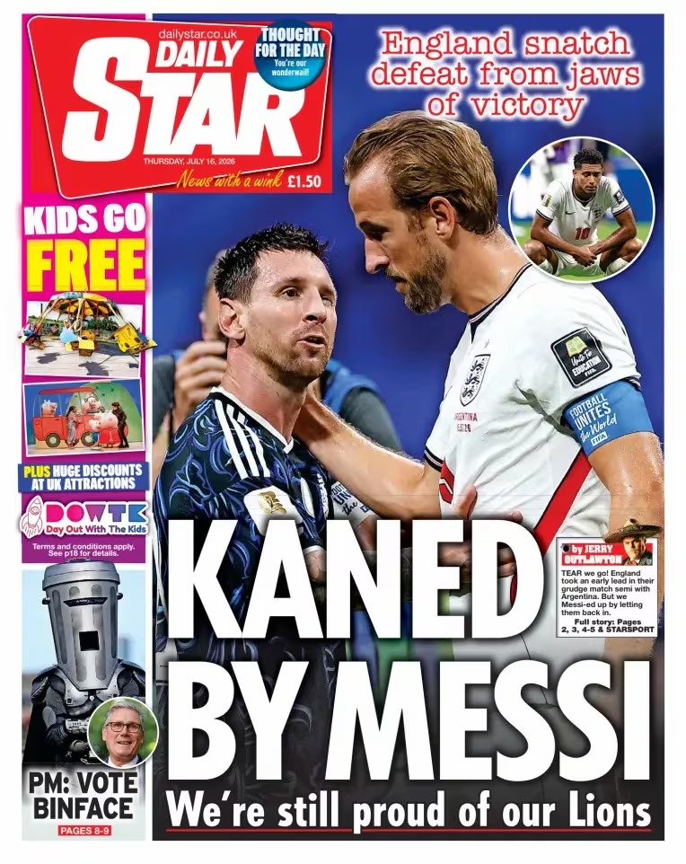 Las portadas de los diarios británicos tras la derrota ante Argentina