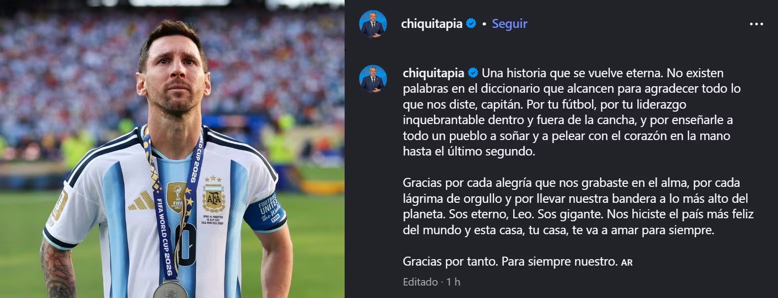 El agradecimiento de Tapia a Messi