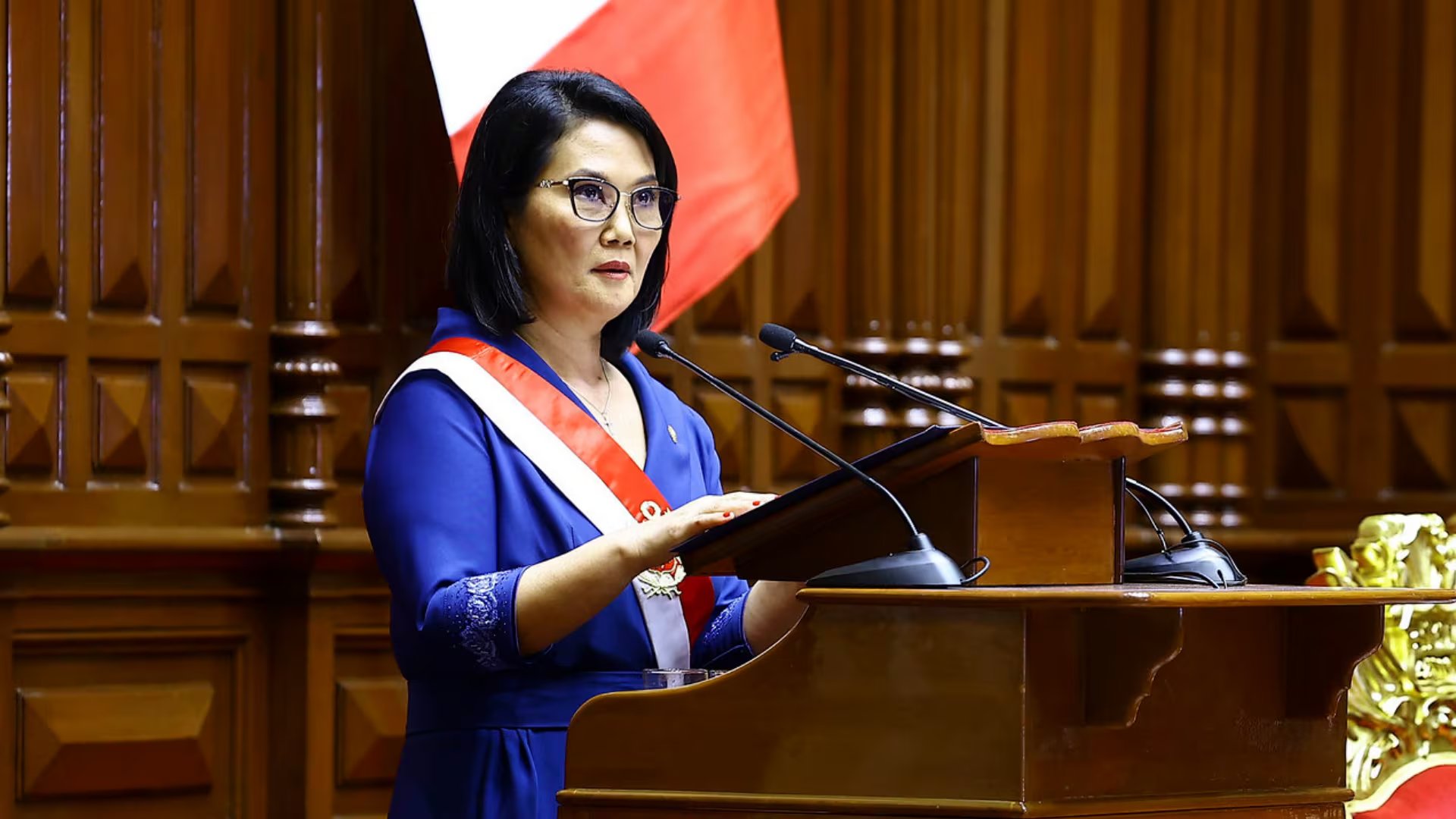 Keiko Fujimori pronuncia su Mensaje a la Nación ante el Congreso de la República, luego de asumir la presidencia constitucional de Perú. (Presidencia de la República)
