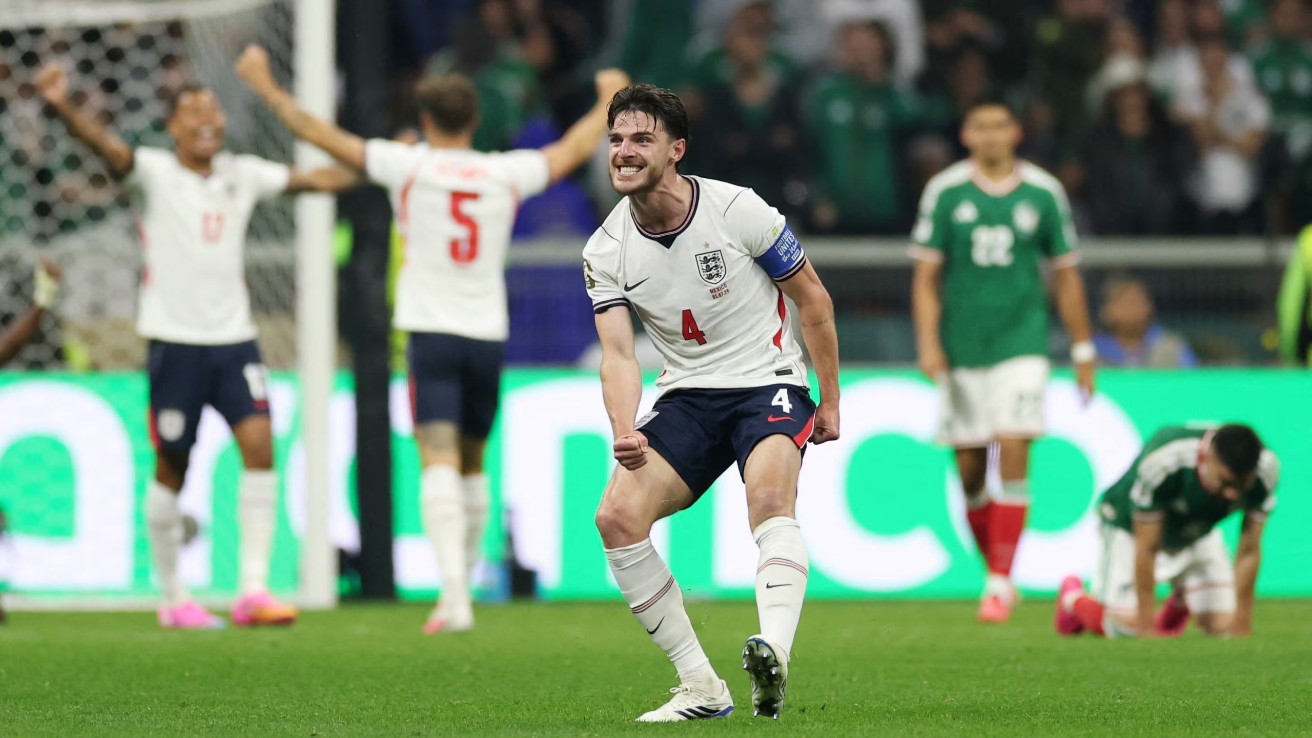 Soccer Football - FIFA World Cup 2026 - Round of 16 - Mexico v England - Estadio Azteca, Mexico City, Mexico - July 5, 2026 England's Declan Rice celebrates after the match REUTERS/Paul Childs