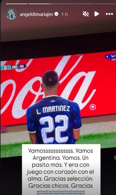 La reacción de Di María por el gol de Lautaro Martínez que valió la victoria ante Inglaterra (@angeldimaría)