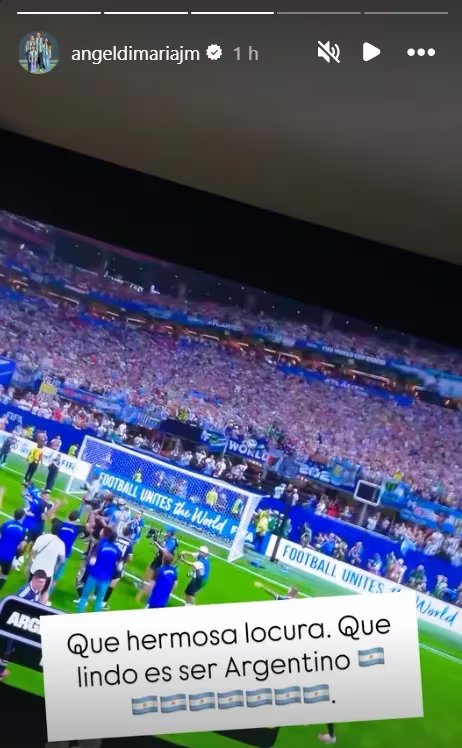 La emoción de Fideo por el triunfo de la Selección (@angeldimaría)