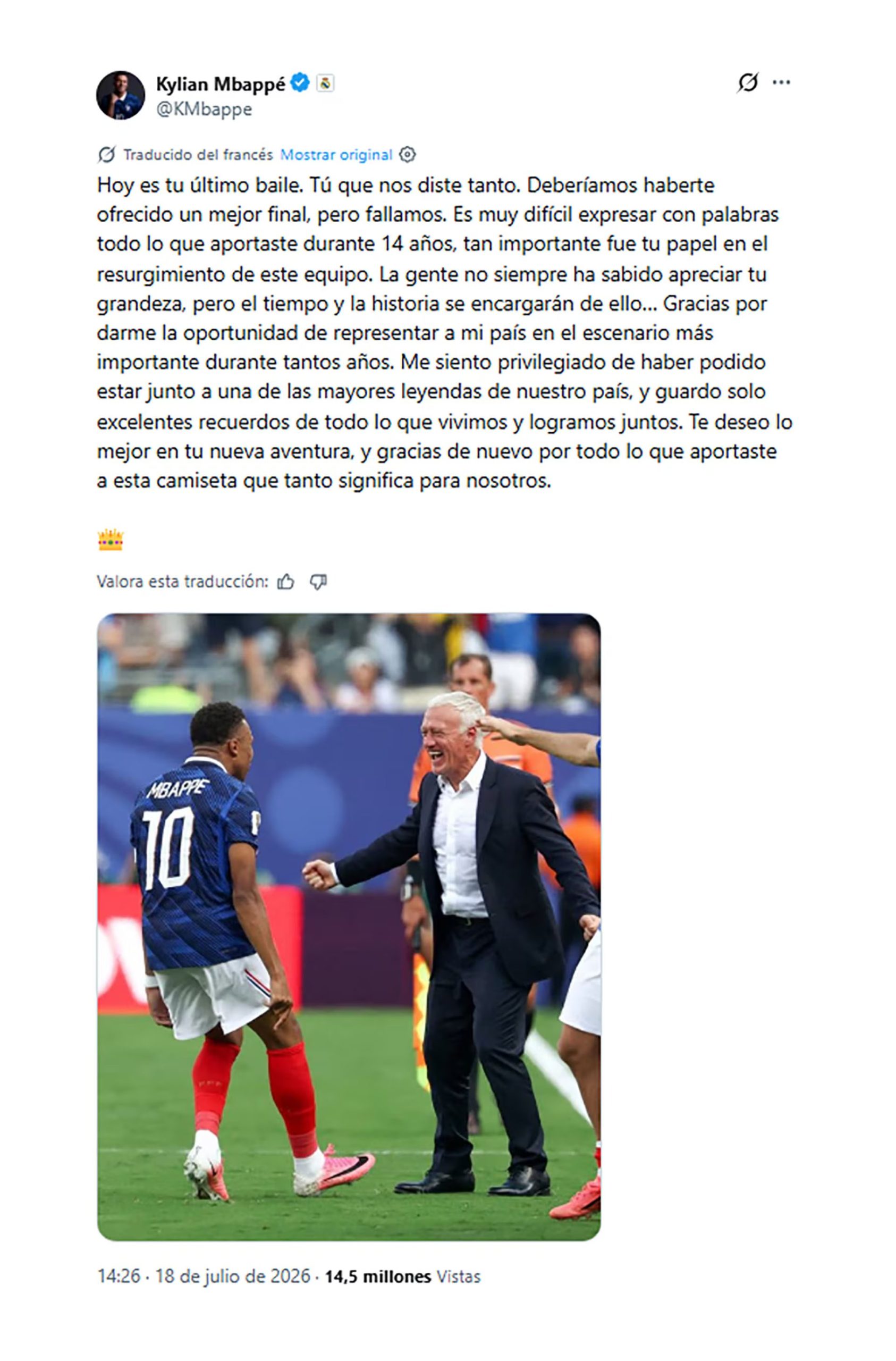 El mensaje de Mbappé a Deschamps